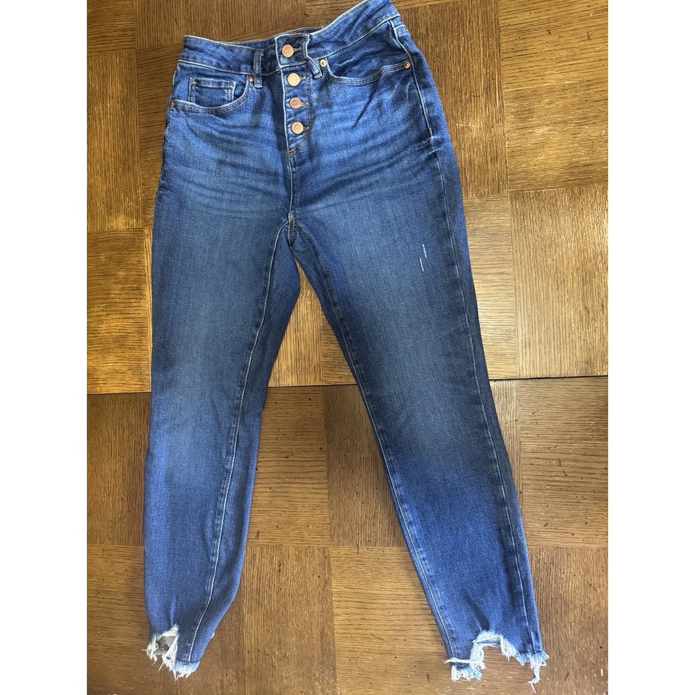 LOFT Curvy High Waist Skinny Jeans Women's Size 25 0 Cropped Raw Hem Medium Wash